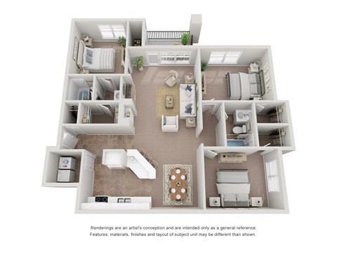 Floor plan for 3 beds, 2 baths, 1163 sqft